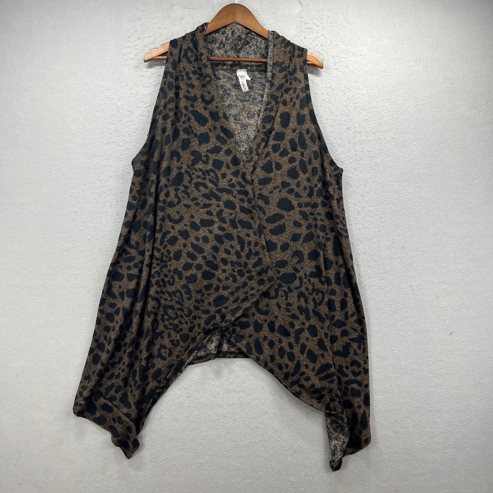Crepas Cardigan Vest Womens 3XL Brown Leopard Print Open Front Sleeveless Boho